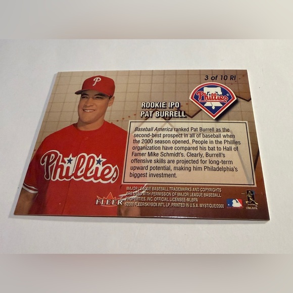 Pat Burrell RC Rookie IPO 2000 Fleer Mystique Rare! Baseball Card Vintage - Picture 2 of 3